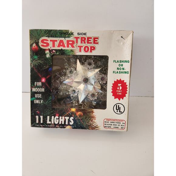 Vintage 5 Light Tree Topper silver Foil Star~ Christmas Tree Topper Boxed - Picture 1 of 3